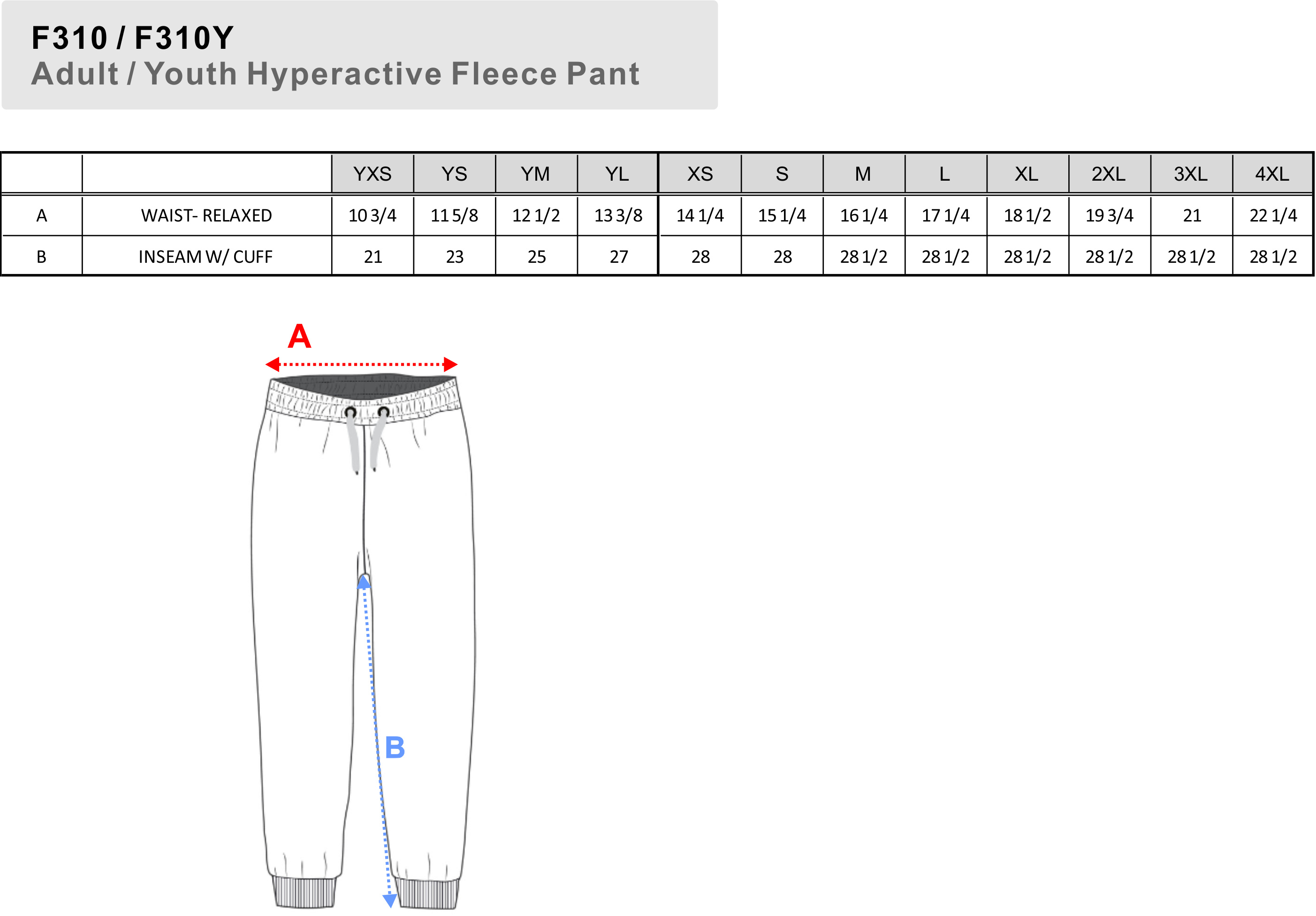 BAW Size Chart