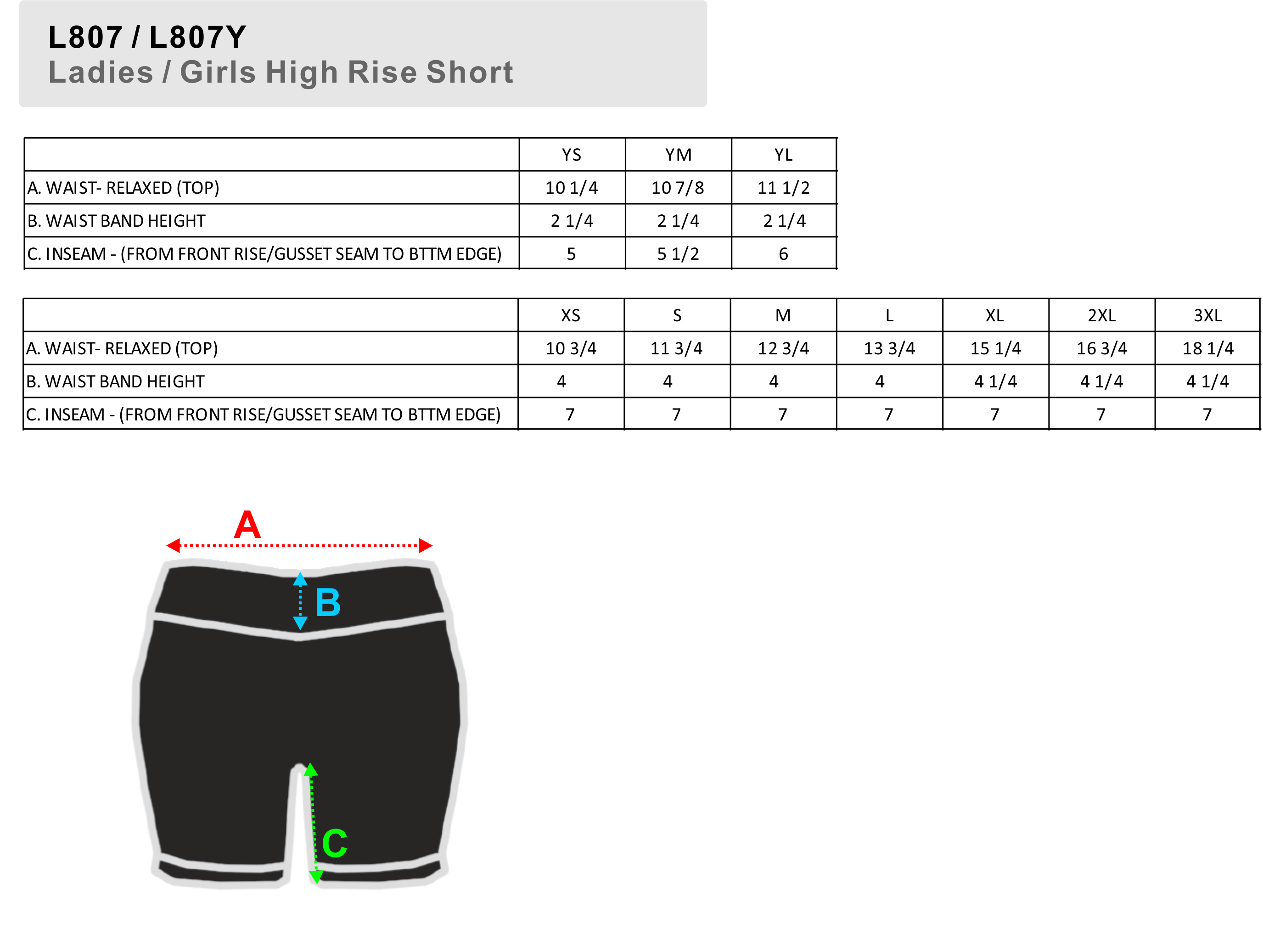 BAW Size Chart