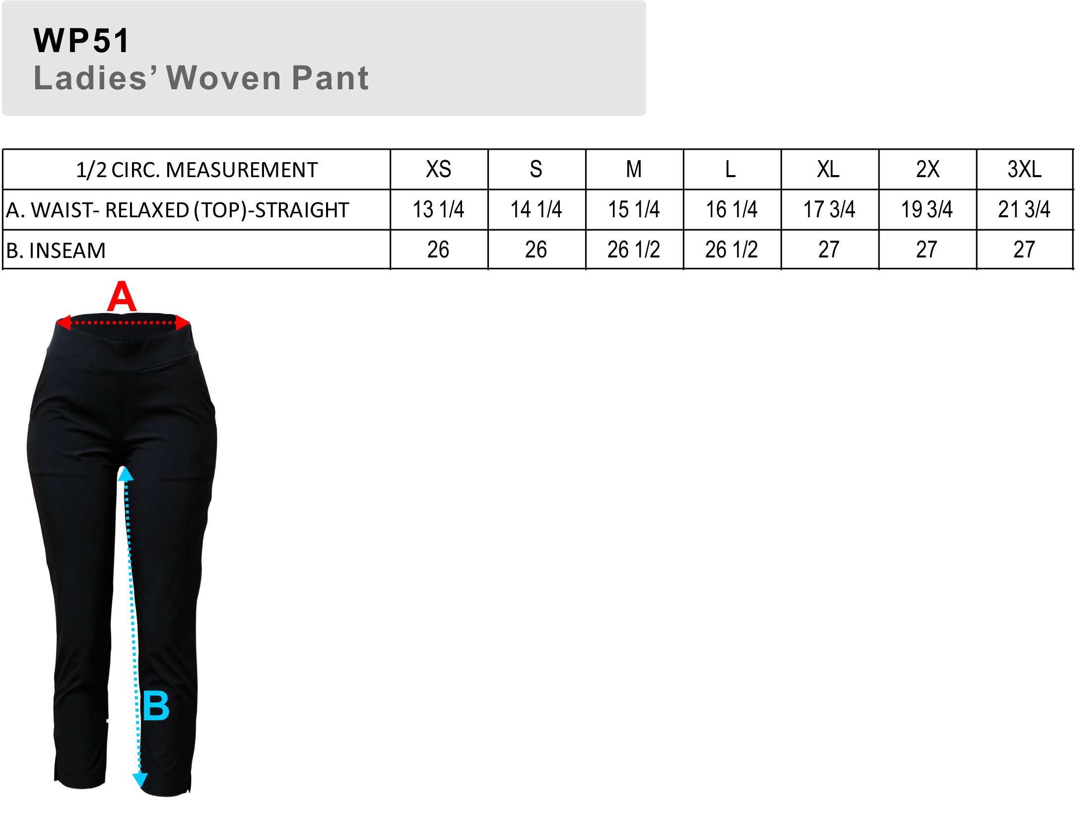 BAW Size Chart